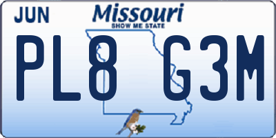 MO license plate PL8G3M
