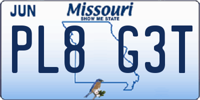 MO license plate PL8G3T