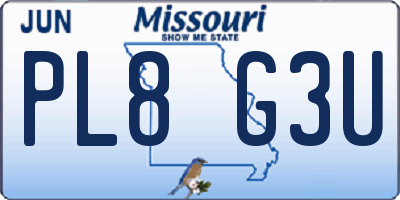 MO license plate PL8G3U