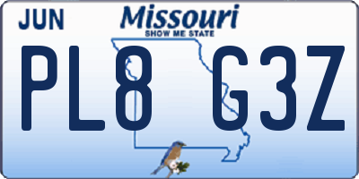 MO license plate PL8G3Z