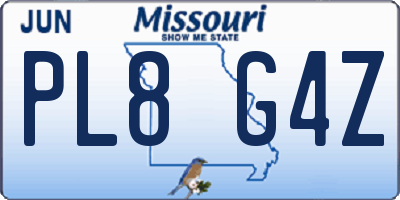 MO license plate PL8G4Z