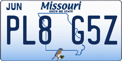 MO license plate PL8G5Z