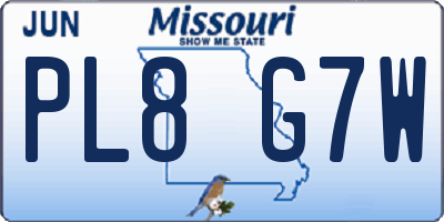 MO license plate PL8G7W