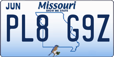 MO license plate PL8G9Z