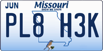 MO license plate PL8H3K