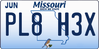 MO license plate PL8H3X
