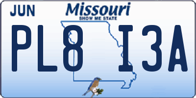 MO license plate PL8I3A