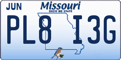 MO license plate PL8I3G