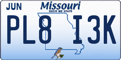 MO license plate PL8I3K