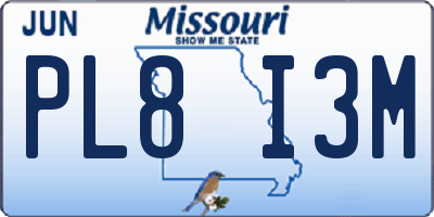 MO license plate PL8I3M