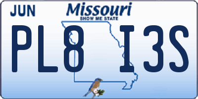 MO license plate PL8I3S
