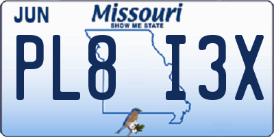 MO license plate PL8I3X