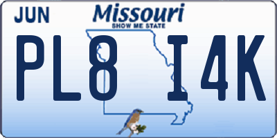 MO license plate PL8I4K