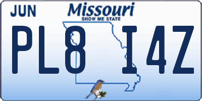 MO license plate PL8I4Z