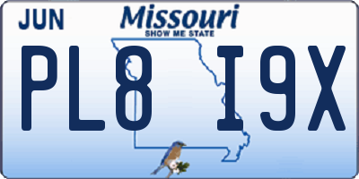 MO license plate PL8I9X
