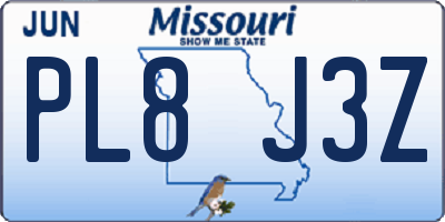 MO license plate PL8J3Z