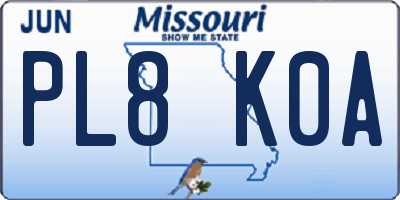 MO license plate PL8K0A
