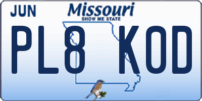 MO license plate PL8K0D