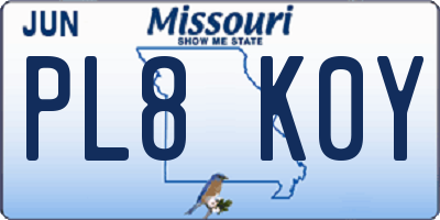 MO license plate PL8K0Y
