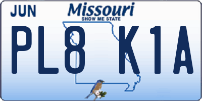 MO license plate PL8K1A