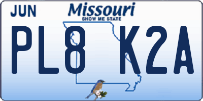MO license plate PL8K2A