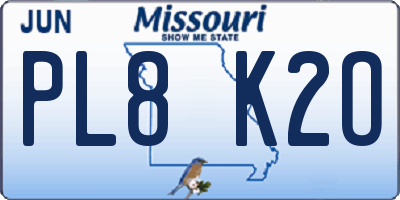 MO license plate PL8K2O