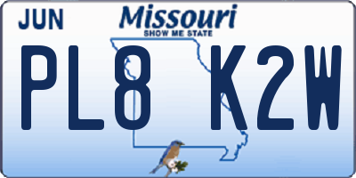 MO license plate PL8K2W