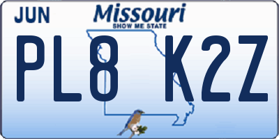MO license plate PL8K2Z