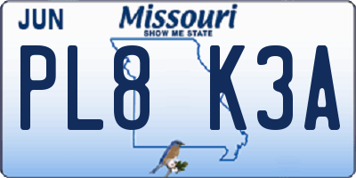 MO license plate PL8K3A