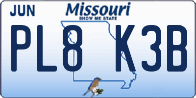 MO license plate PL8K3B