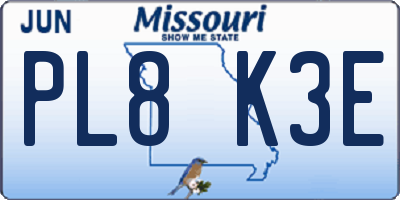 MO license plate PL8K3E