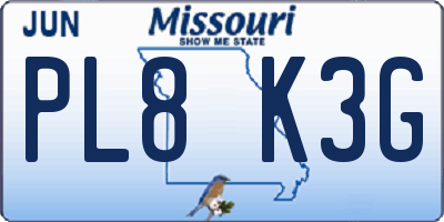 MO license plate PL8K3G
