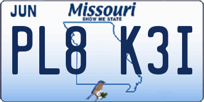 MO license plate PL8K3I