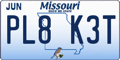 MO license plate PL8K3T