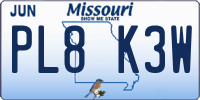 MO license plate PL8K3W