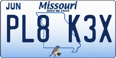 MO license plate PL8K3X
