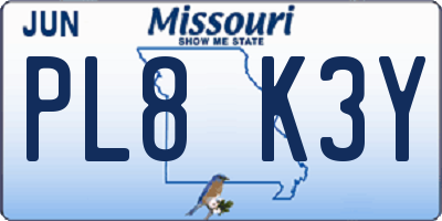 MO license plate PL8K3Y