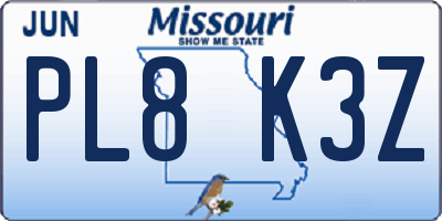 MO license plate PL8K3Z