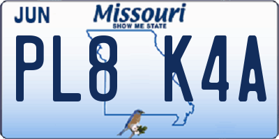 MO license plate PL8K4A