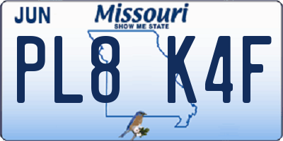 MO license plate PL8K4F