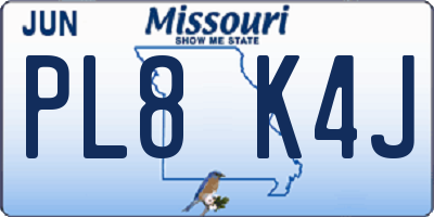 MO license plate PL8K4J