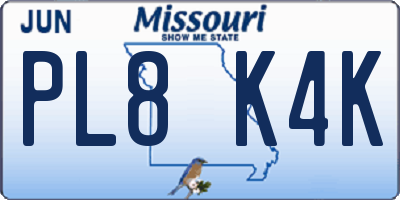 MO license plate PL8K4K