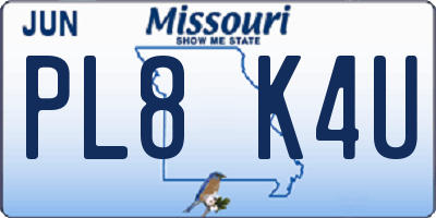 MO license plate PL8K4U