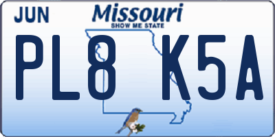 MO license plate PL8K5A