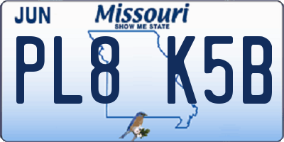 MO license plate PL8K5B