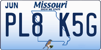MO license plate PL8K5G
