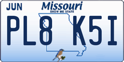 MO license plate PL8K5I