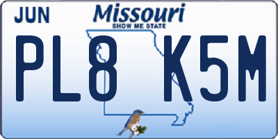 MO license plate PL8K5M
