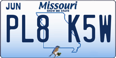 MO license plate PL8K5W