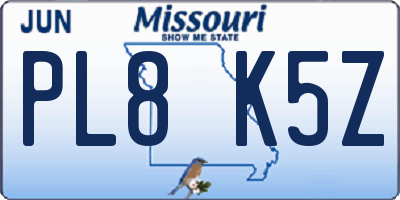 MO license plate PL8K5Z